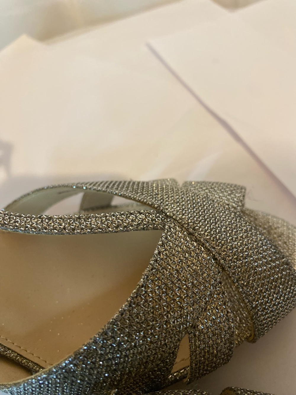 Nina Glitter T-Strap Peep-Toe Heels in Silver - Picture 13 of 16